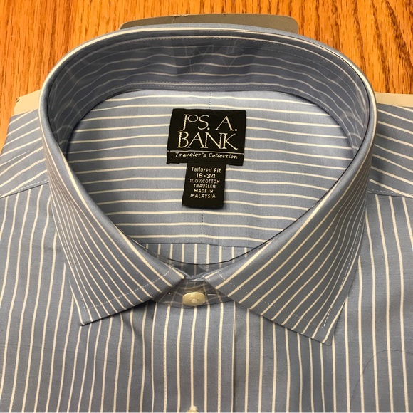 Jos A Bank Dress Shirt 16-34 NWT blue stripe Tailored Fit Travelers Collection - Picture 2 of 3